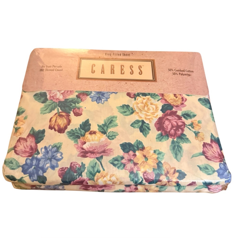 VTG 90s Mervyns Caress King Fitted Sheet Plantation Multicolor New Old Stock USA
